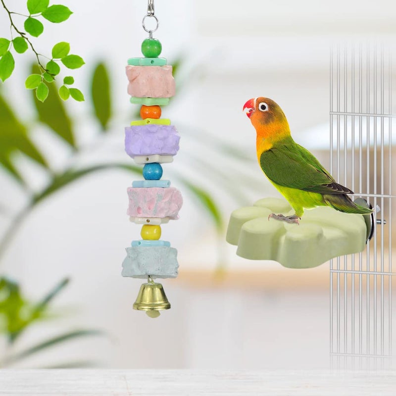 Litewoo Bird Beak Trim Colorful Calcium Stone Parrot Pet Chew Long String Cage Toy with Bell, Chinchilla Grinding Teeth Claw Shape Lava Block for Conure, Budgies, Parakeet, Hamster, Rabbit 2-Pcs - Image 5